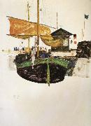 Egon Schiele Ships at Trieste oil on canvas